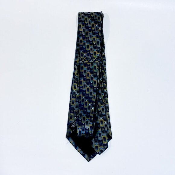 VAN HEUSEN Vintage Green Geometric Silk Tie | Retro Formal Menswear Accessory - Picture 3 of 3